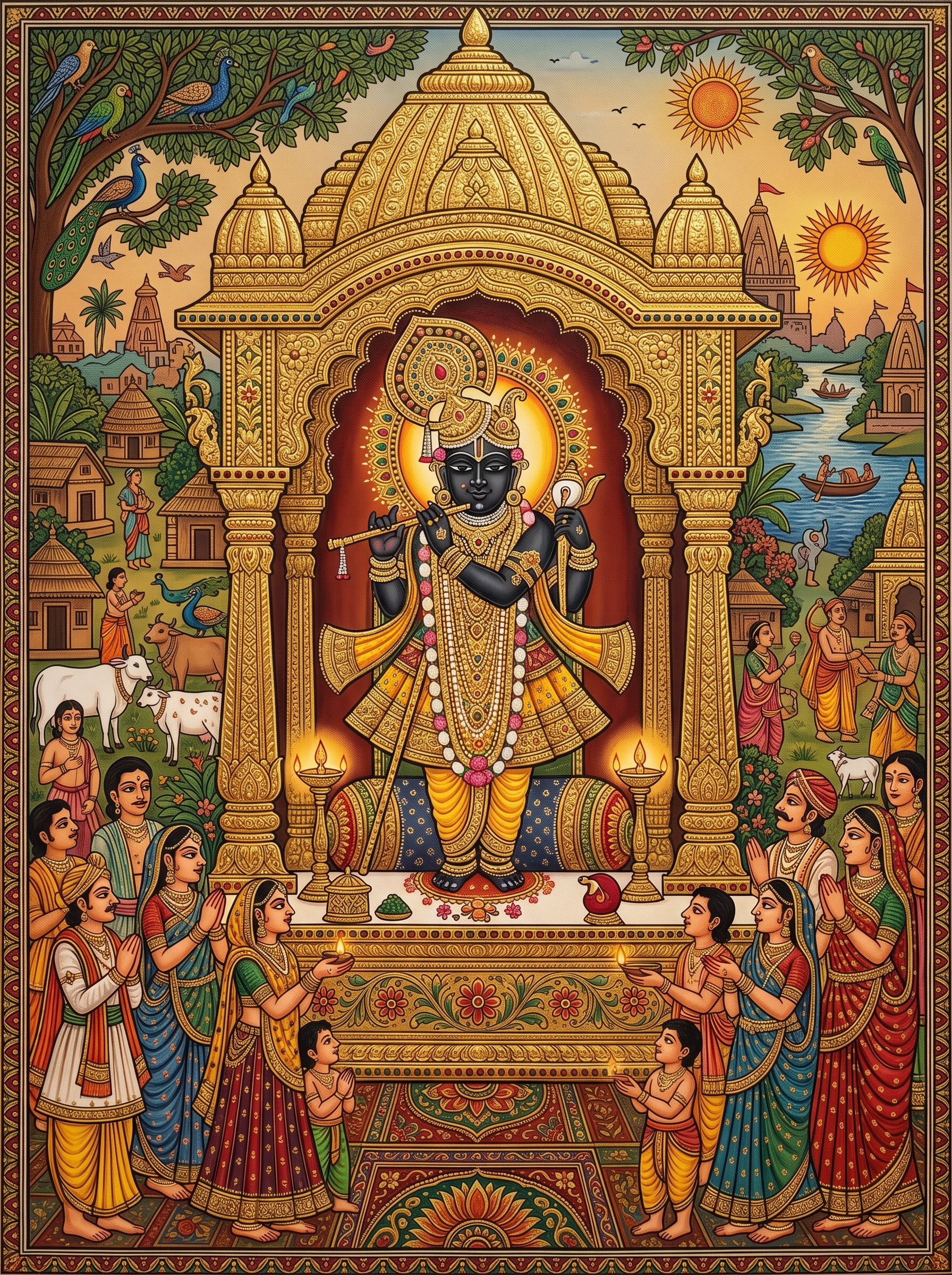 Dwarkadhish Krishna Wall Art, Tanjore Madhubani Fusion Painting - Image 8