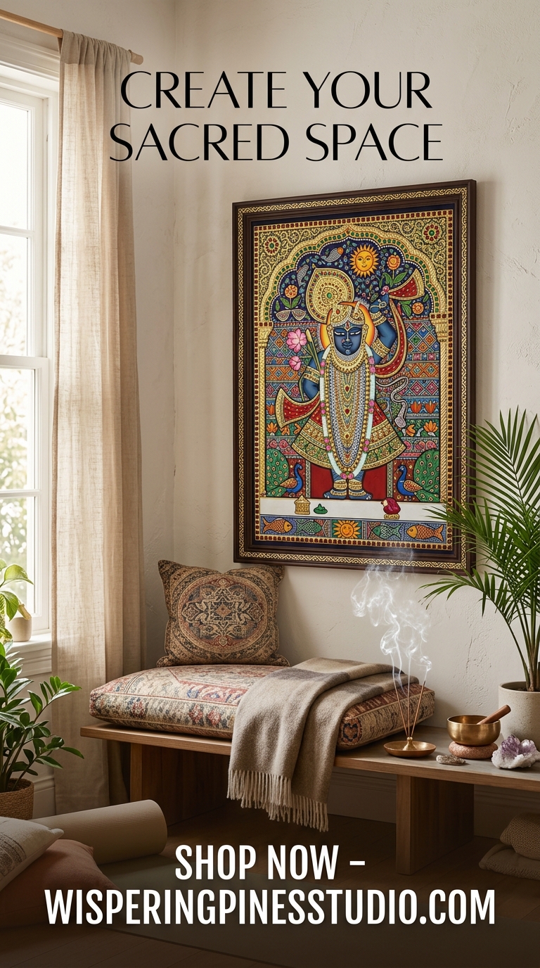 Dwarkadhish Krishna Wall Art, Tanjore Madhubani Fusion Painting - Image 4
