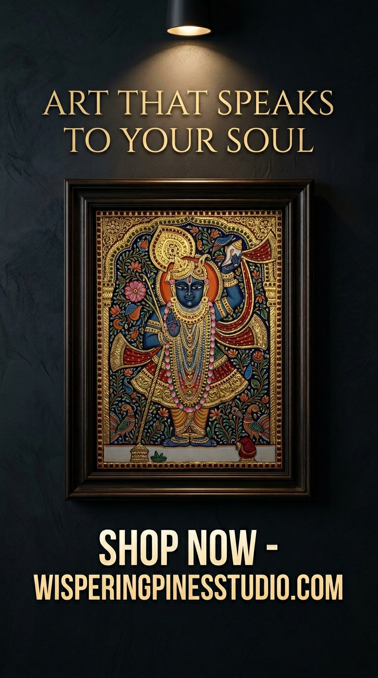 Dwarkadhish Krishna Wall Art, Tanjore Madhubani Fusion Painting - Image 7