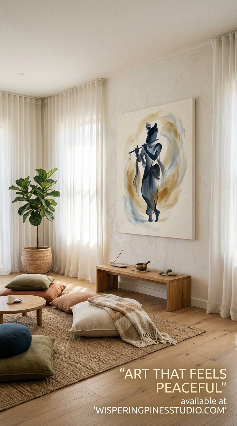 Modern Krishna Silhouette Abstract Artwork,Contemporary Spiritual Wall Art - Image 4