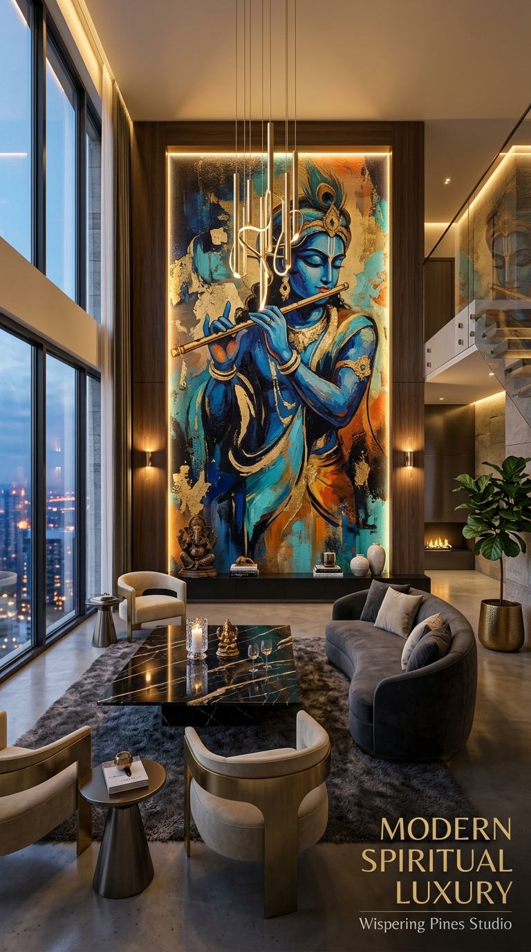 Modern Krishna Silhouette Abstract Artwork,Contemporary Spiritual Wall Art - Image 5
