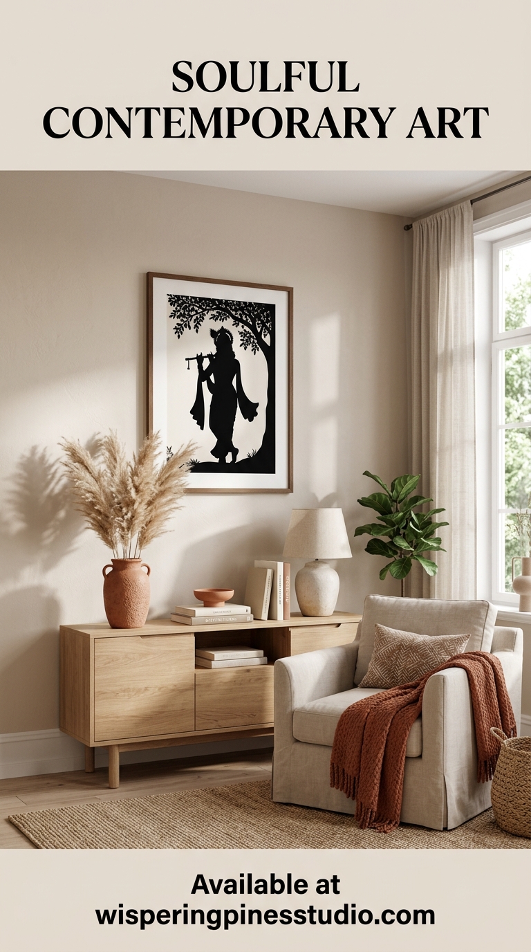 Modern Krishna Silhouette Abstract Artwork,Contemporary Spiritual Wall Art - Image 6