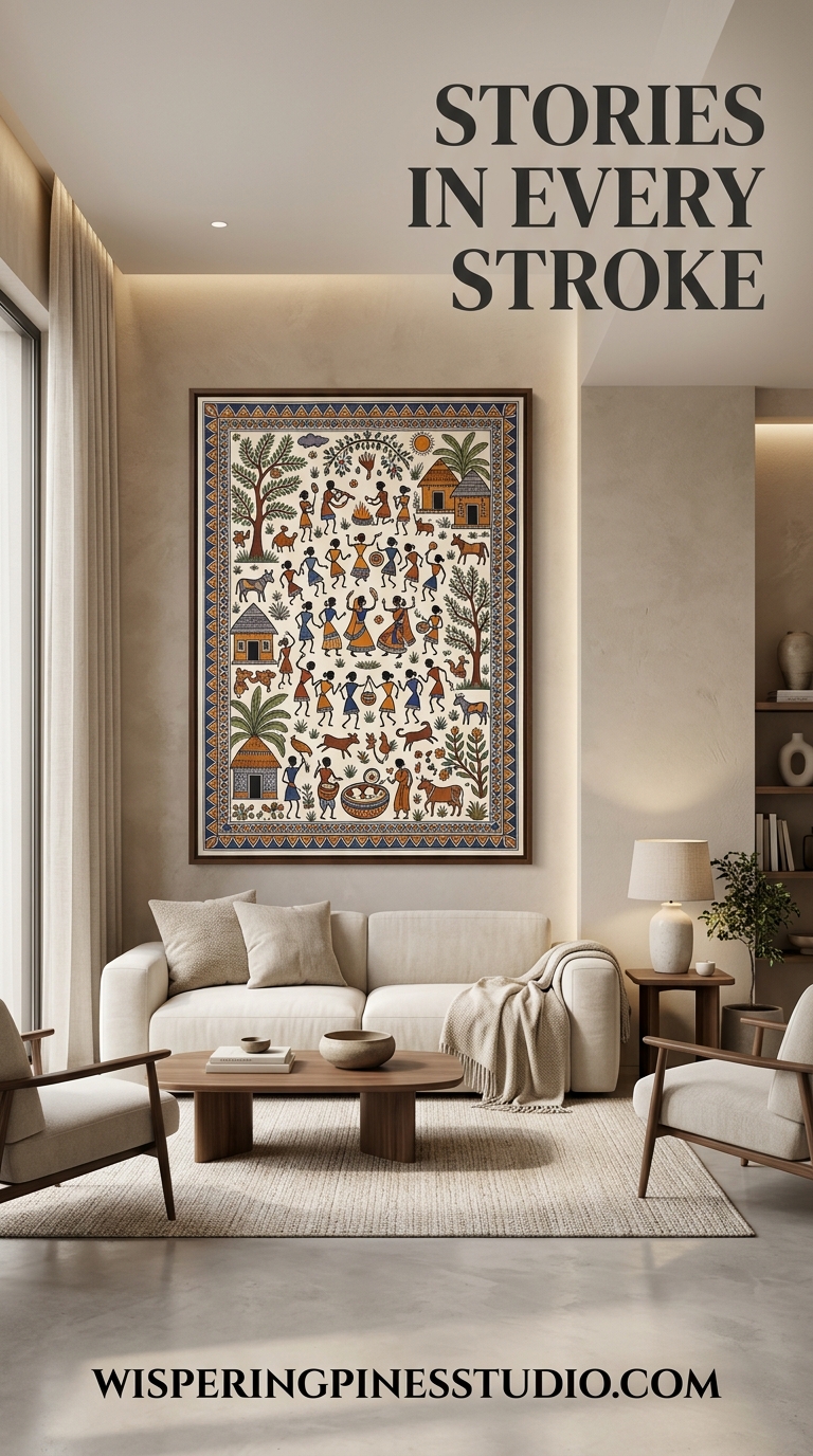 Warli Madhubani Fusion Art Print, Village Celebration Wall Decor - Image 3