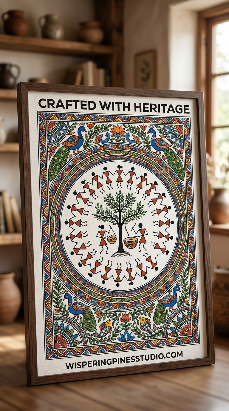 Warli Madhubani Fusion Art Print, Village Celebration Wall Decor - Image 6