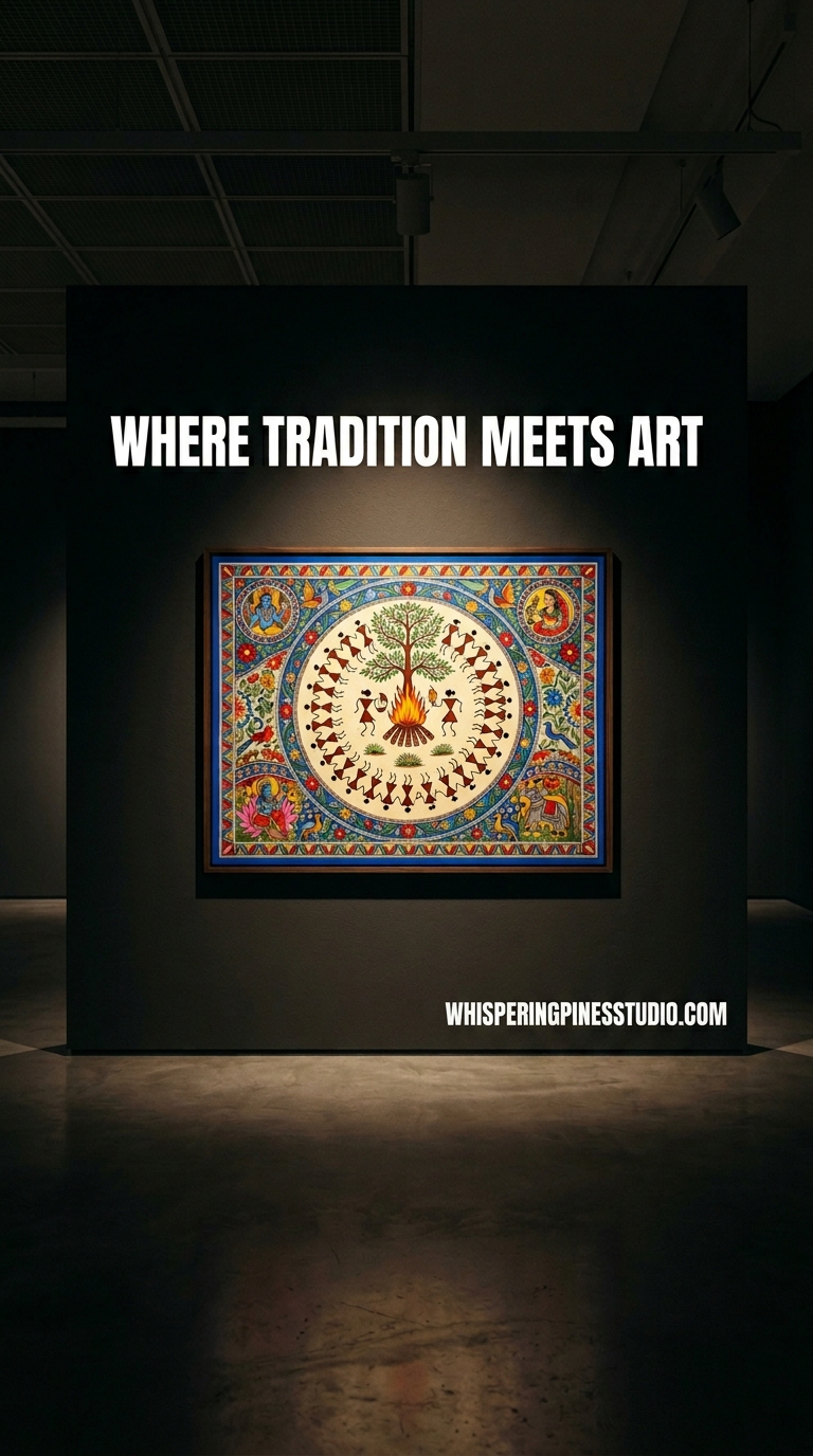 Warli Madhubani Fusion Art Print, Village Celebration Wall Decor - Image 4