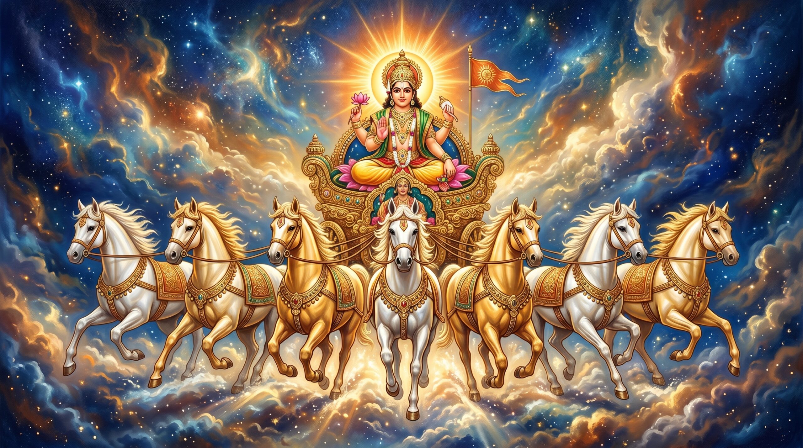 Surya Dev Riding Seven Horses – Divine Hindu Sun God Digital Download | Spiritual Wall Art | Vedic Sacred Artwork